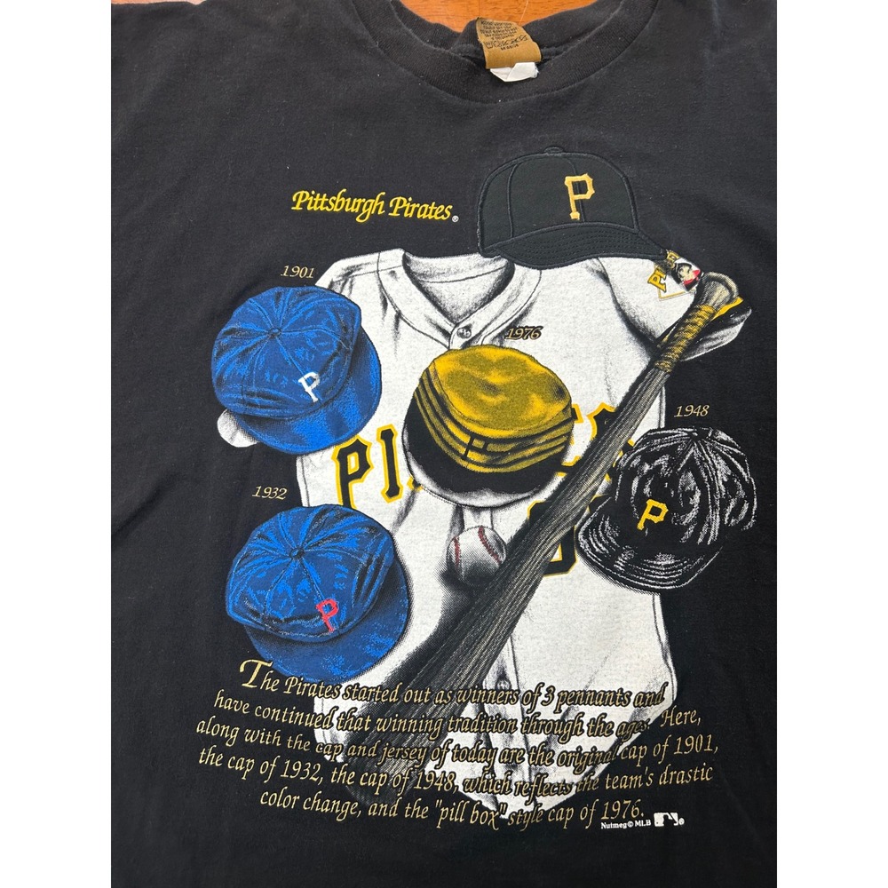 Vintage Nutmeg Pittsburgh Pirates TShirt Men XL Black Cooperstown Collection 90s